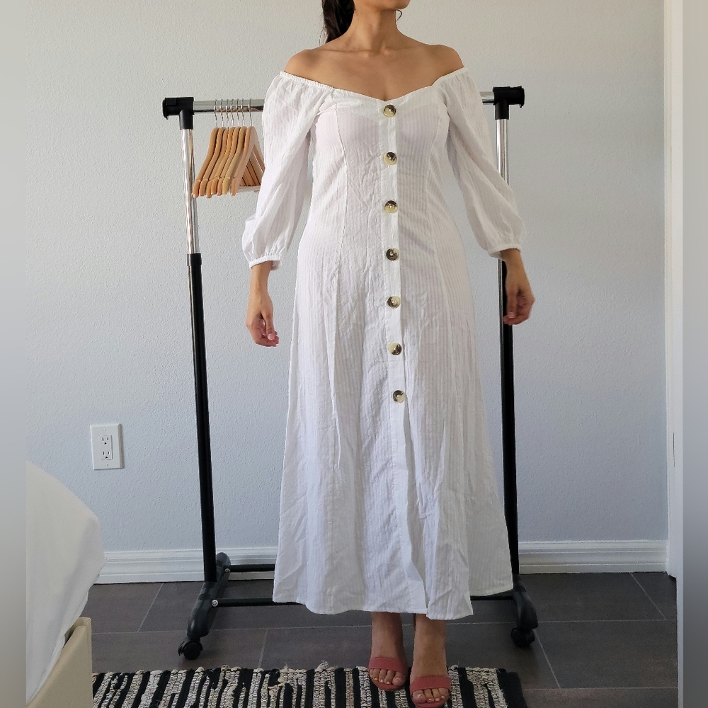White Button Maxi Dress
